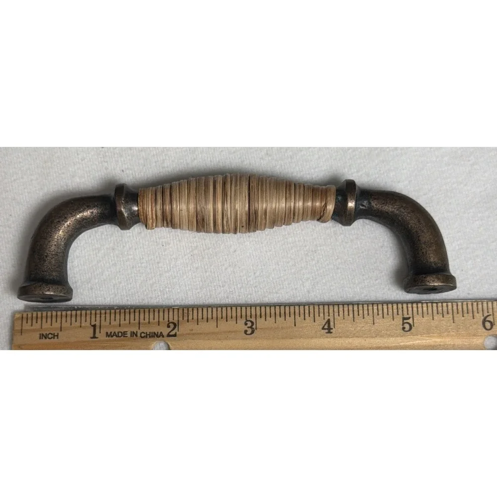 5 Brass Cabinet Drawer Pulls With Woven Rattan Handles 5.5